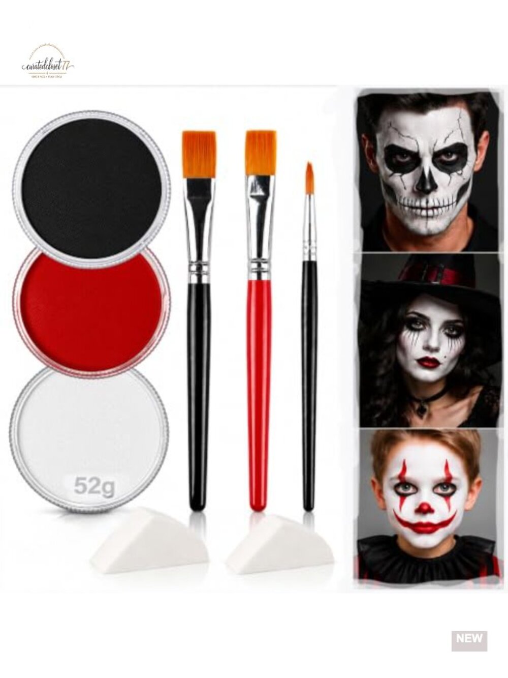 Water-Activated Face & Body Paint Kit with Brushes Sponges for Halloween Costume